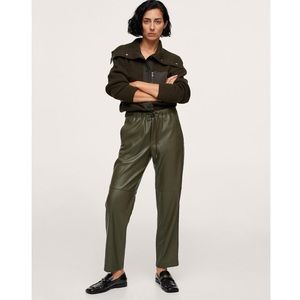 NWOT Mango High Rise Faux Leather Elastic Waist Straight Leg Pants Trousers S